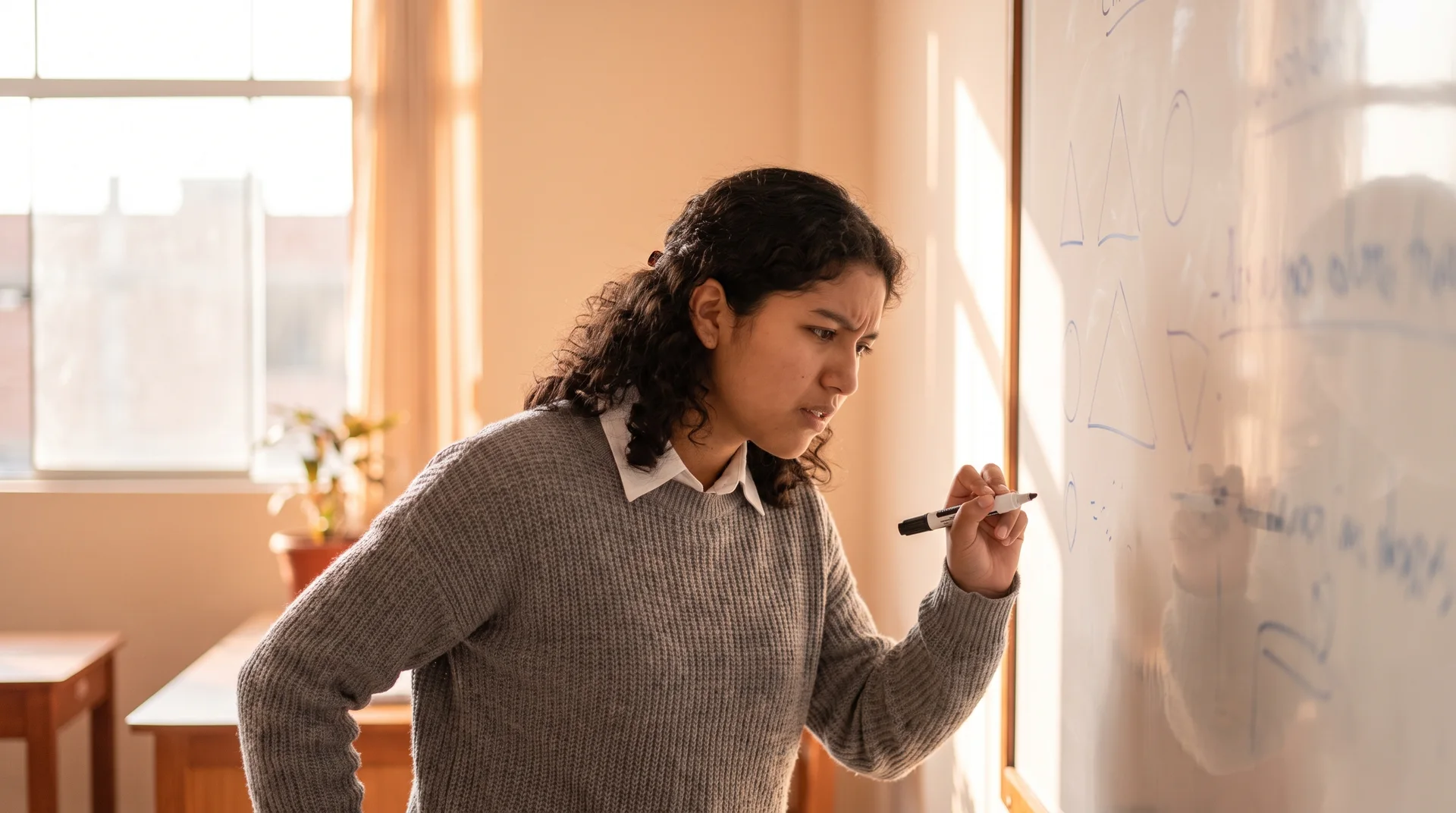 Estudiante resolviendo un problema de geometría en la pizarra
